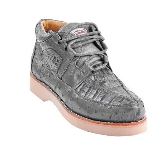 Los Altos Genuine Caiman with Ostrich Casual Shoe in Gray