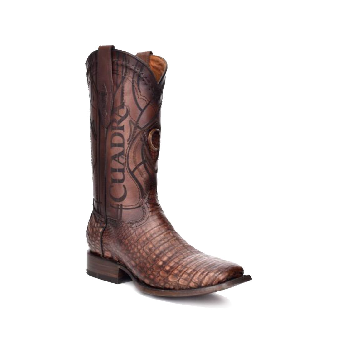 Cuadra Genuine Caiman Belly Square Toe Boot in Lumber Hueso