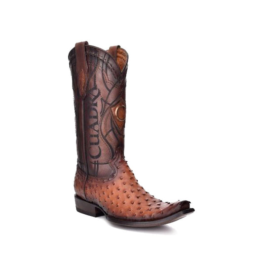 Cuadra Genuine Ostrich Semi-Squared Toe Boot in Flame Miel
