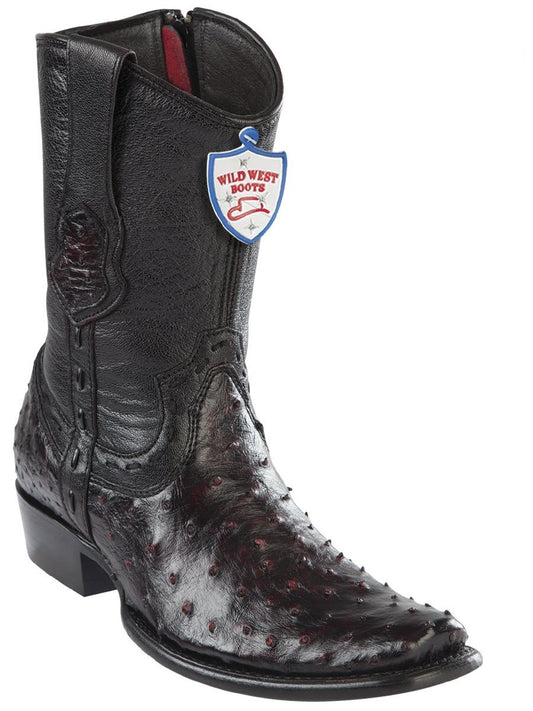 Genuine Ostrich Ankle Boot in BlackCherry