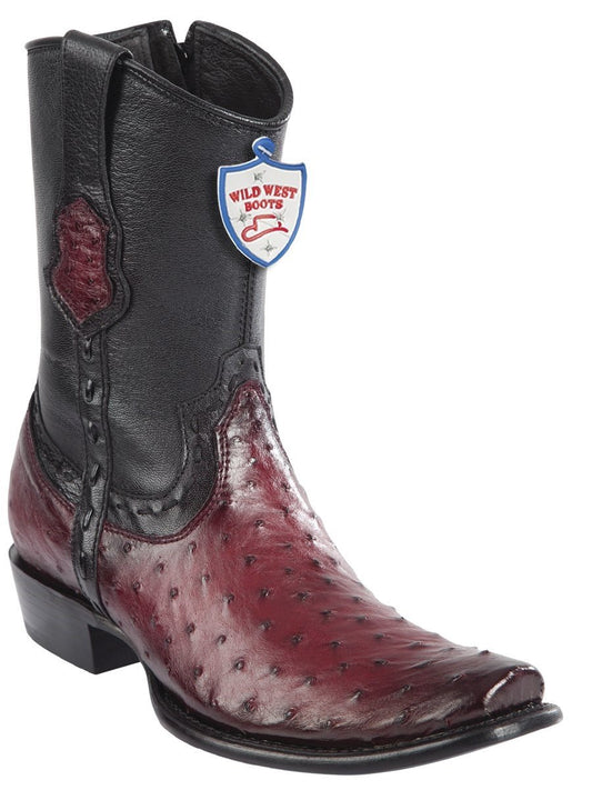 Genuine Ostrich Ankle Boot in Faded Burgandy