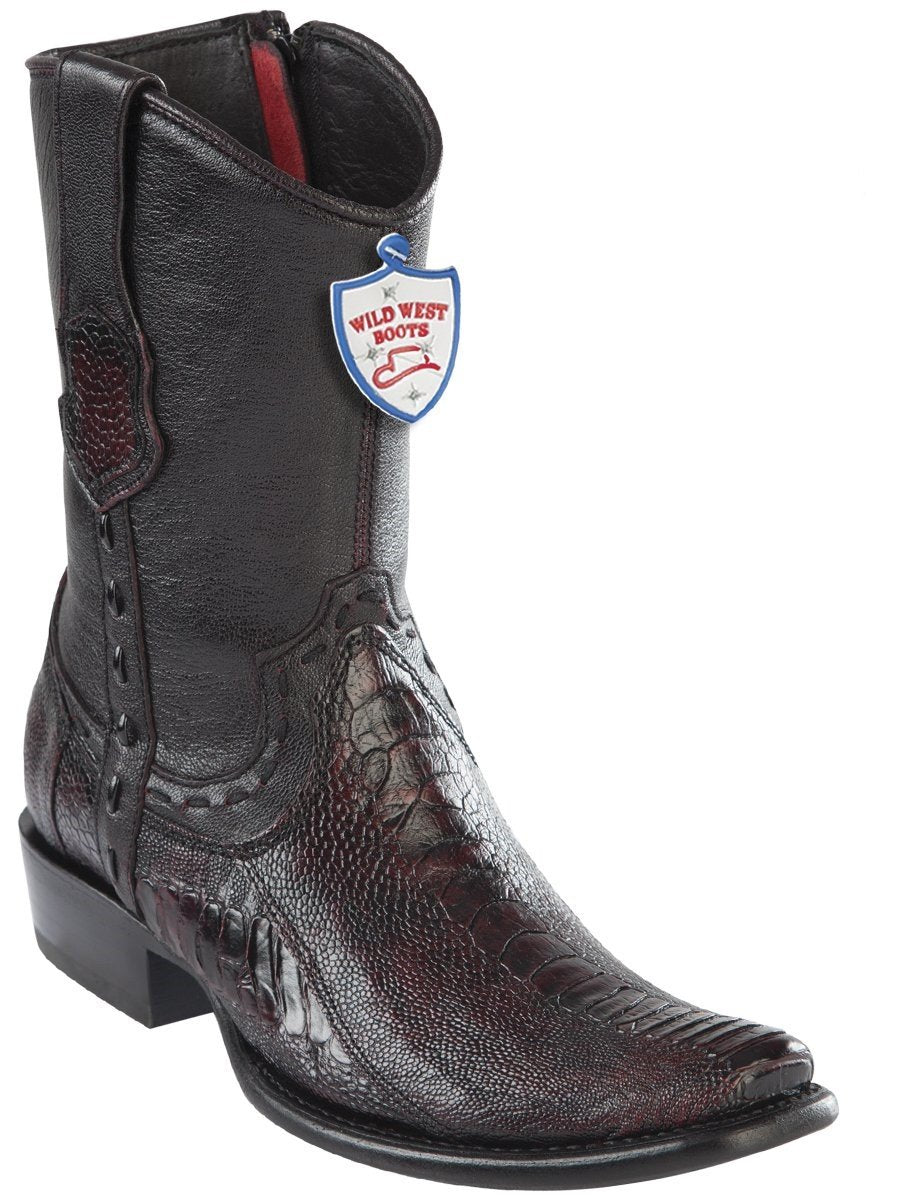 Genuine Ostrich Leg Ankle Boot in BlackCherry