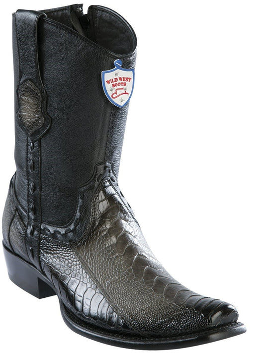 Genuine Ostrich Leg Ankle Boot in Faded Gray