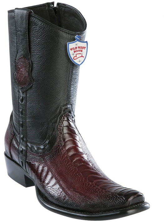 Genuine Ostrich Leg Ankle Boot in Faded Burgandy