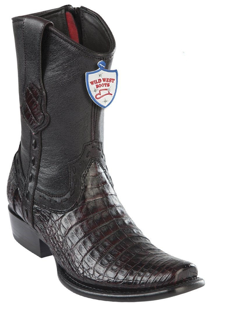 Genuine Caiman Belly Ankle Boot in BlackCherry