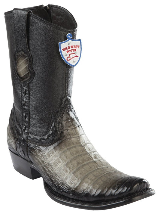 Genuine Caiman Belly Ankle Boot in Faded Gray