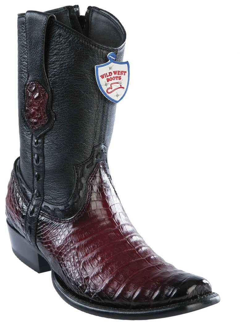 Genuine Caiman Belly Ankle Boot in Faded Burgandy