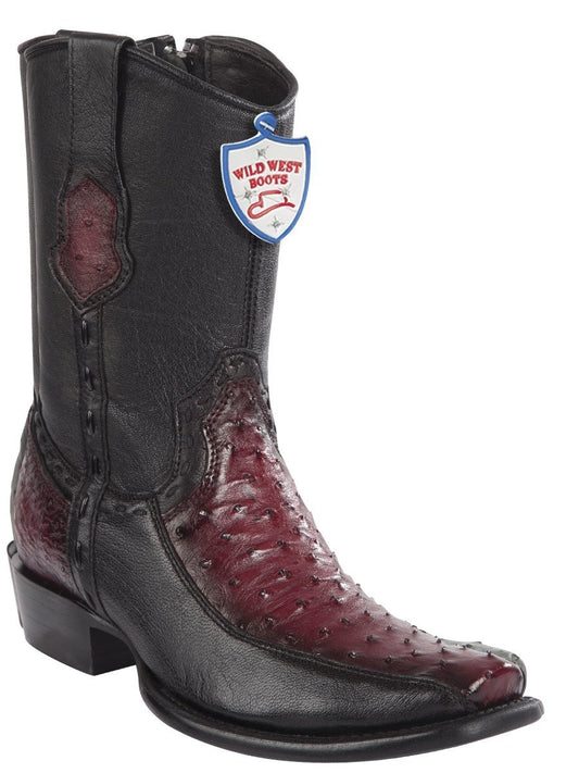 Genuine Ostrich Stitched Ankle Boot in Faded Burgandy