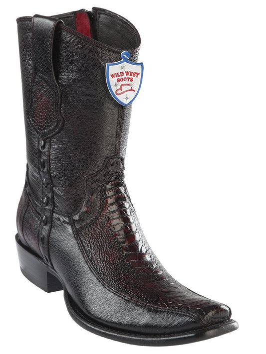 Genuine Ostrich Leg Stitched Ankle Boot in BlackCherry