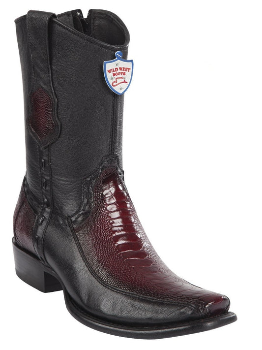 Genuine Ostrich Leg Stitched Ankle Boot in Faded Burgandy