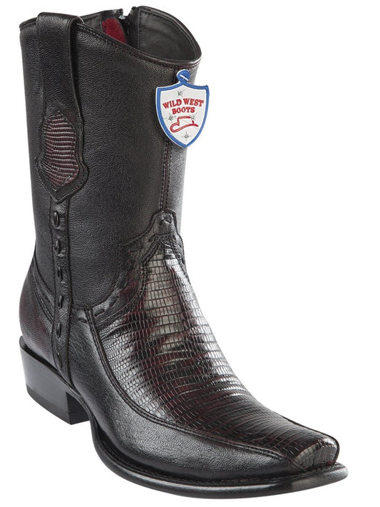 Genuine Teju Lizard Stitched Ankle Boot in BlackCherry