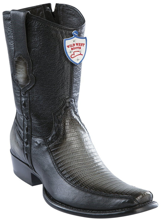 Genuine Teju Lizard Stitched Ankle Boot in Faded Gray