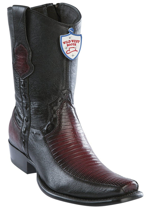 Genuine Teju Lizard Stitched Ankle Boot in Faded Burgandy