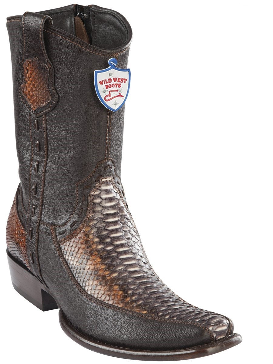 Genuine Python Stitched Ankle Boot in Rustic Cognac