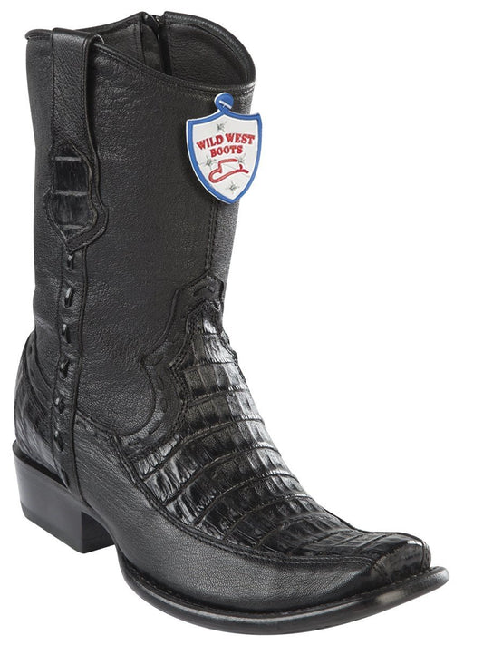 Genuine Caiman Belly Stitched Ankle Boot in Black