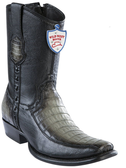 Genuine Caiman Belly Stitched Ankle Boot in Faded Gray