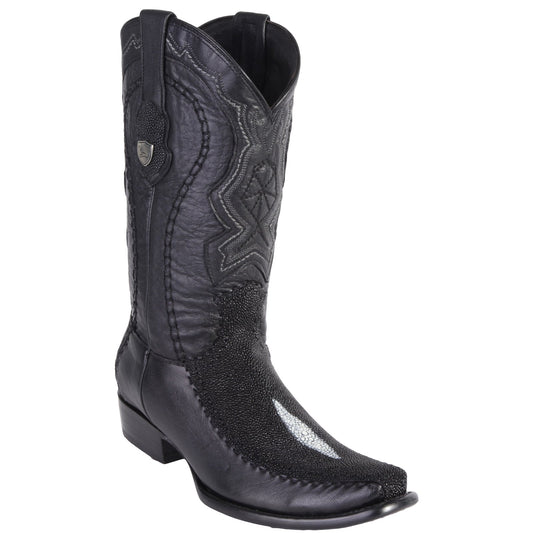 Genuine Stingray Single Stone Semi-Squared Stitched Boot in Black