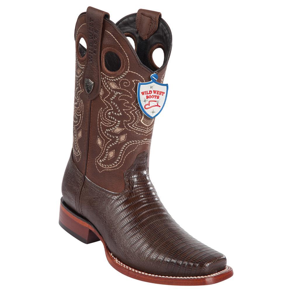 Genuine Teju Lizard Square Toe Boot in Brown