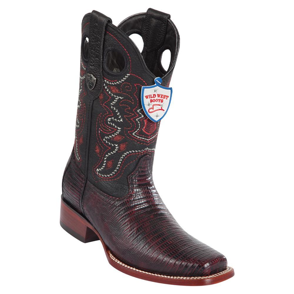 Genuine Teju Lizard Square Toe Boot in Black Cherry