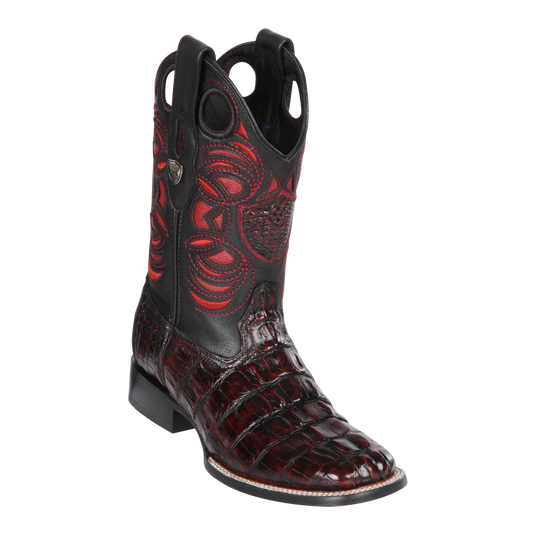 Genuine Caiman Tail Wide Square Toe Boot in BlackCherry