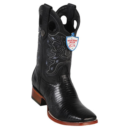 Genuine Teju Lizard Wide Square Toe Boot in Black