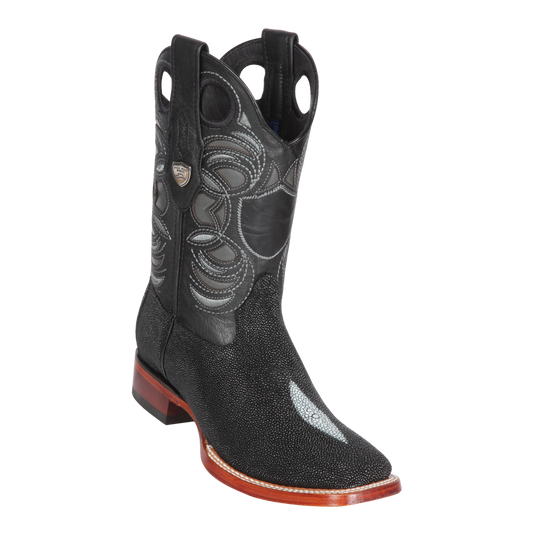 Genuine Single Stone Stingray Wide Square Toe Boot in Black