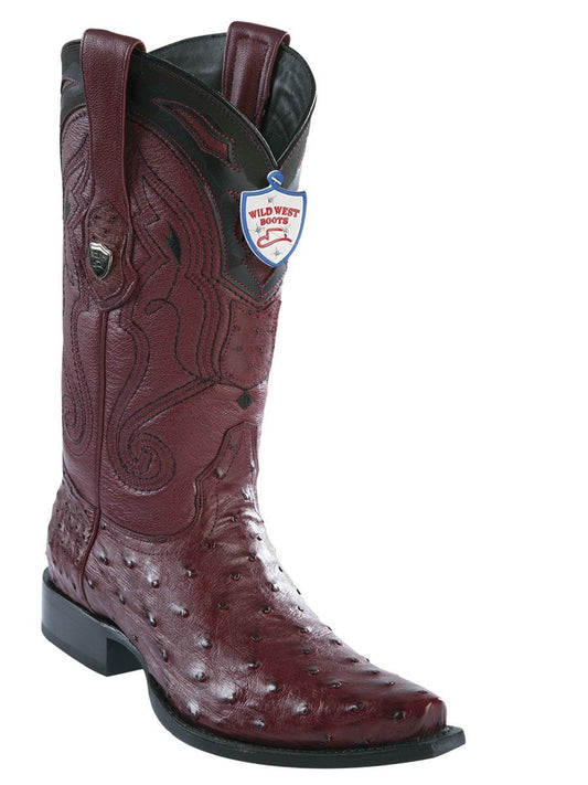 Genuine Ostrich Snip Toe Boot in Burgandy