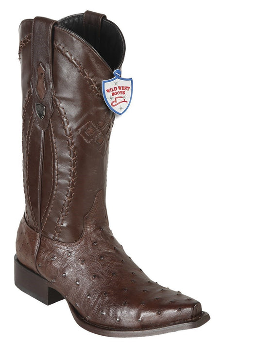 Genuine Ostrich Snip Toe Boot in Brown