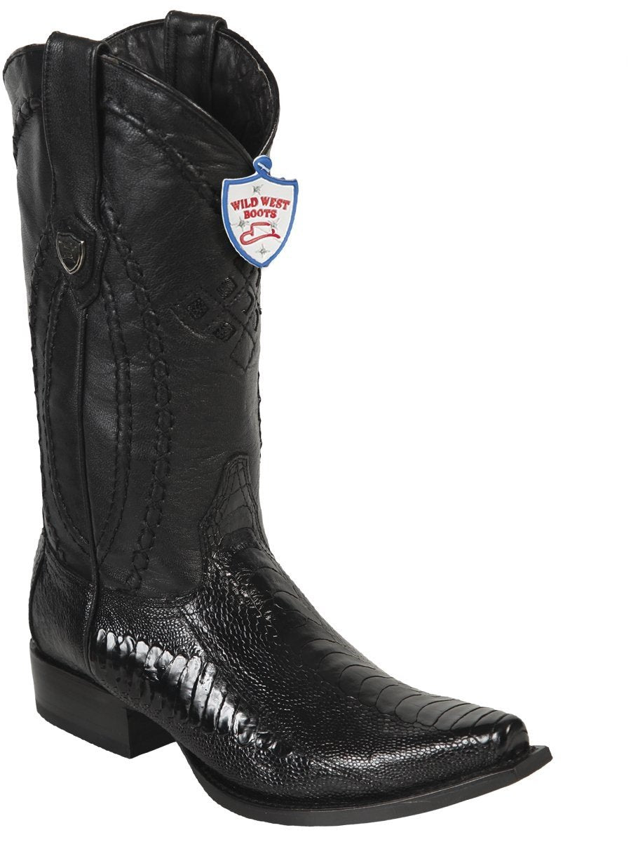 Genuine Ostrich Leg Snip Toe Boot in Black