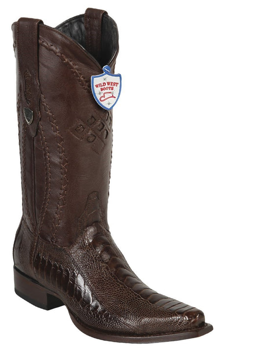 Genuine Ostrich Leg Snip Toe Boot in Brown