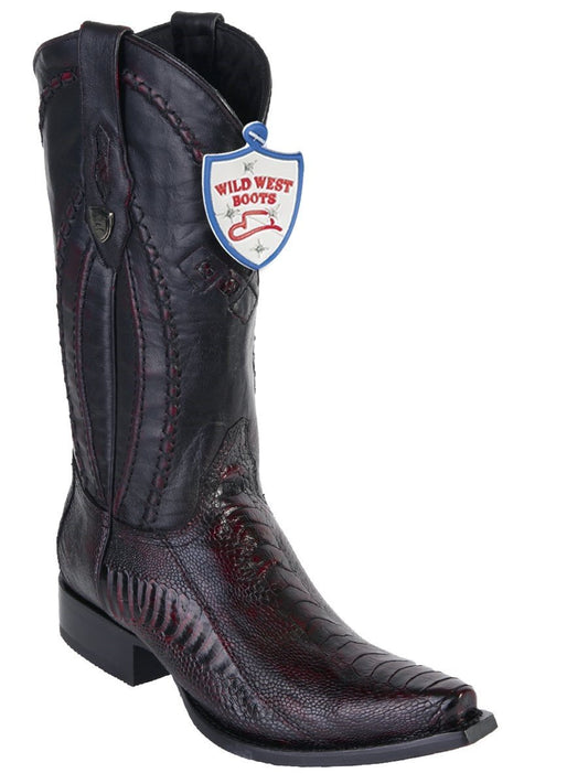 Genuine Ostrich Leg Snip Toe Boot in Black Cherry
