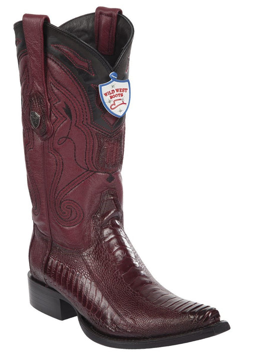 Genuine Ostrich Leg Snip Toe Boot in Faded Burgandy