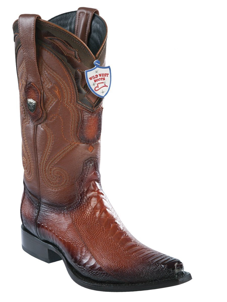 Genuine Ostrich Leg Snip Toe Boot in Faded Cognac