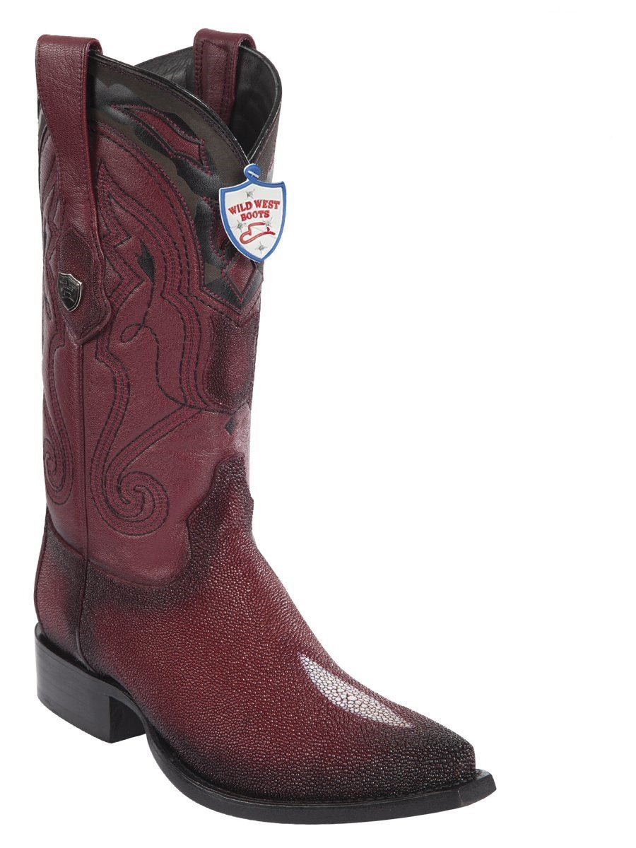 Genuine Stingray Single Stone Snip Toe Boot in Faded Burgandy