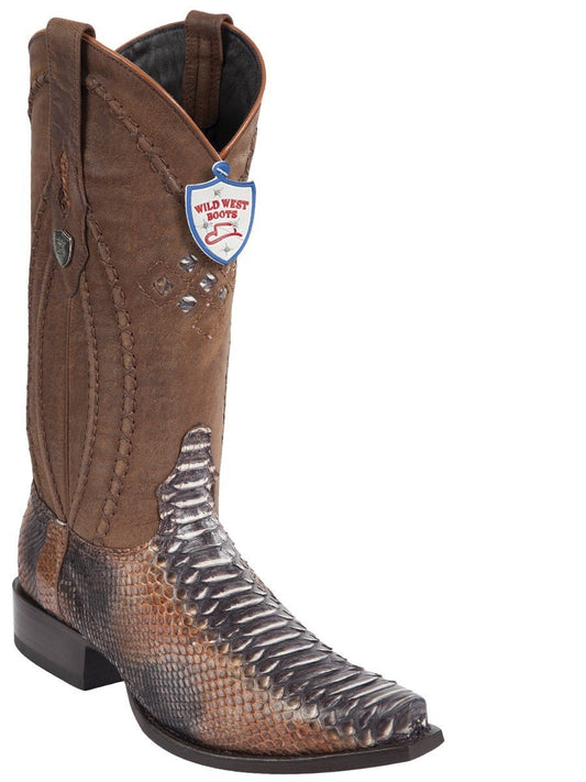 Genuine Python Snip Toe Boot in Rustic Cognac