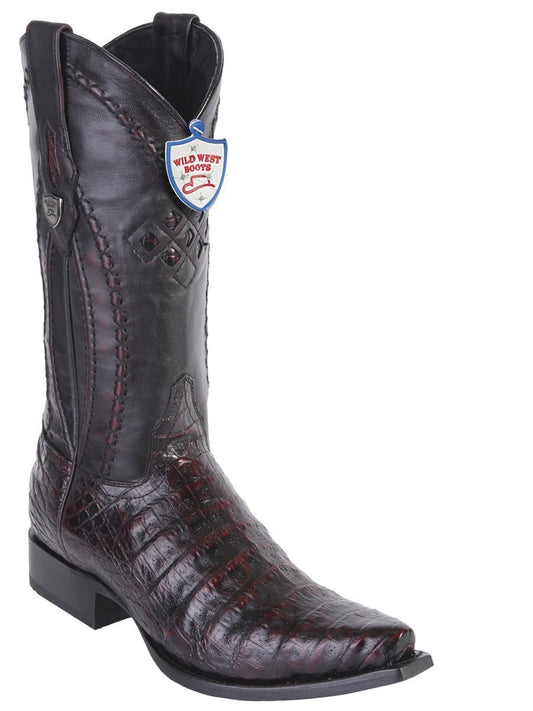 Genuine Caiman Belly Snip Toe Boot in Back Cherry