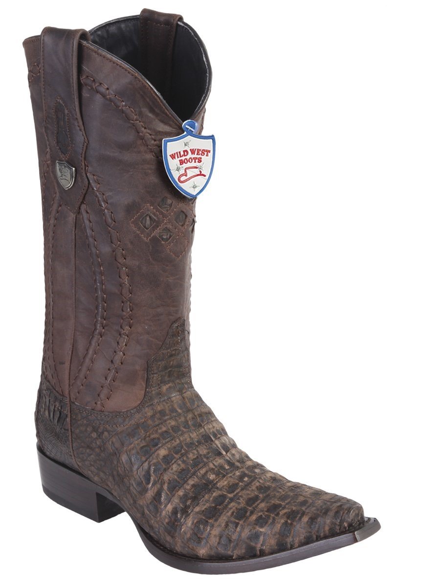 Genuine Caiman Belly Snip Toe Boot in Sanded Brown