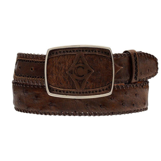 Cuadra Genuine Stitched Ostrich belt w/ metal Buckle in Maple