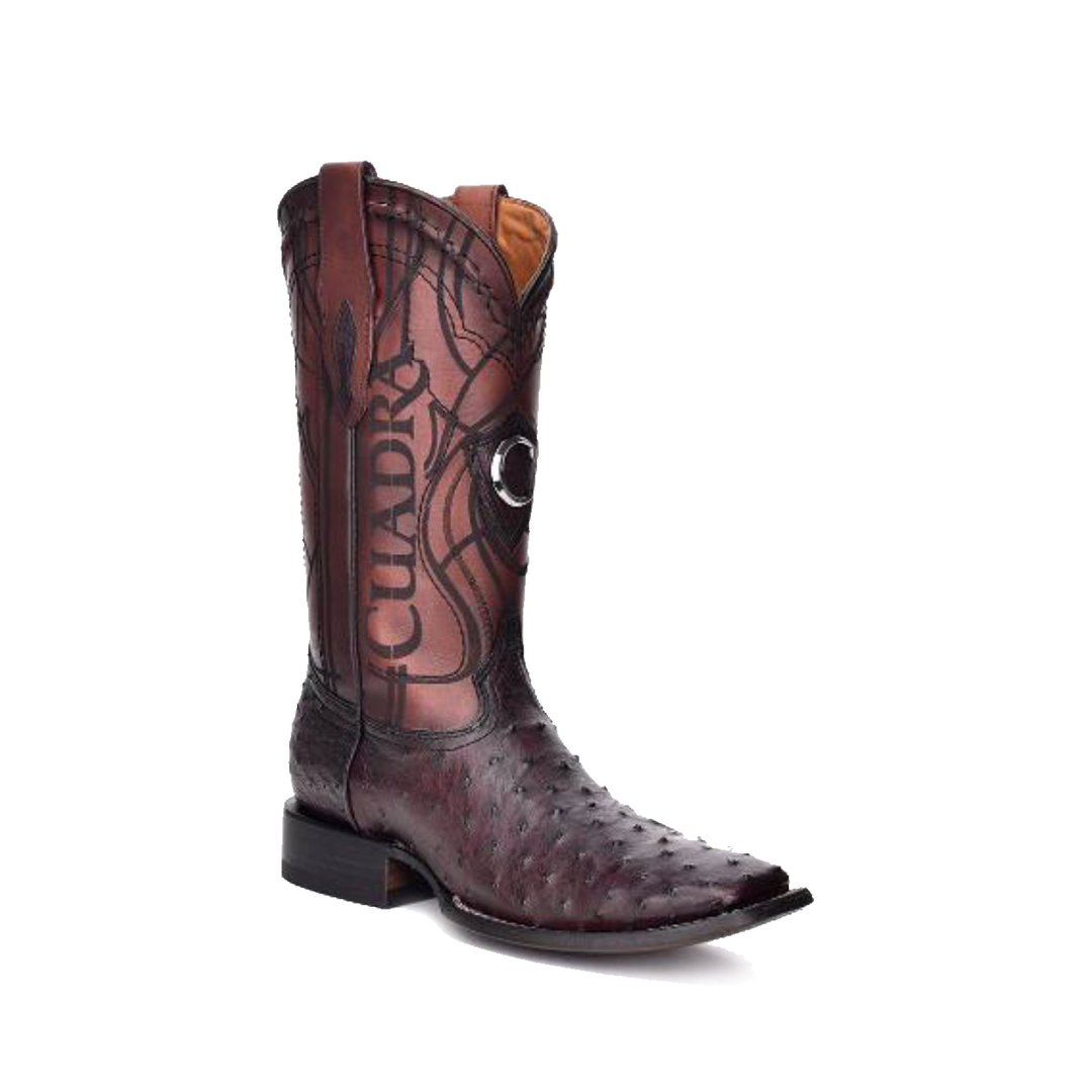 Cuadra Genuine Ostrich Wide Square Toe Boot in Black Cherry