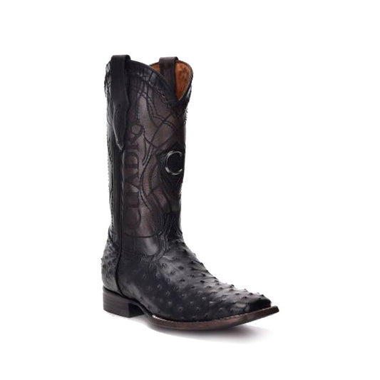 Cuadra Genuine Ostrich Wide Square Toe Boot in Black