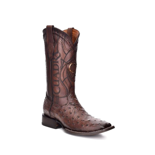 Cuadra Genuine Ostrich Wide Square Toe Boot in Everest Cafe