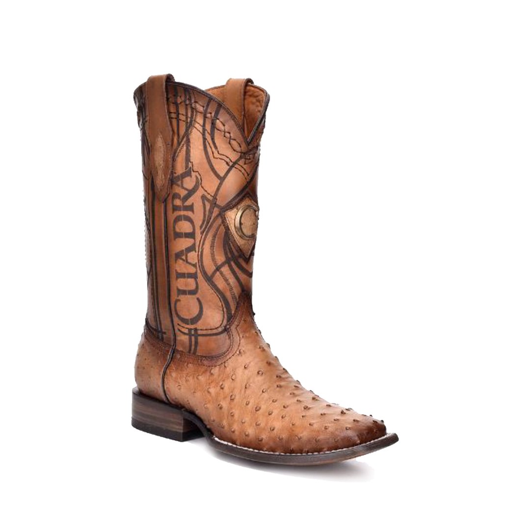 Cuadra Genuine Ostrich Wide Square Toe Boot in Flame Oryx