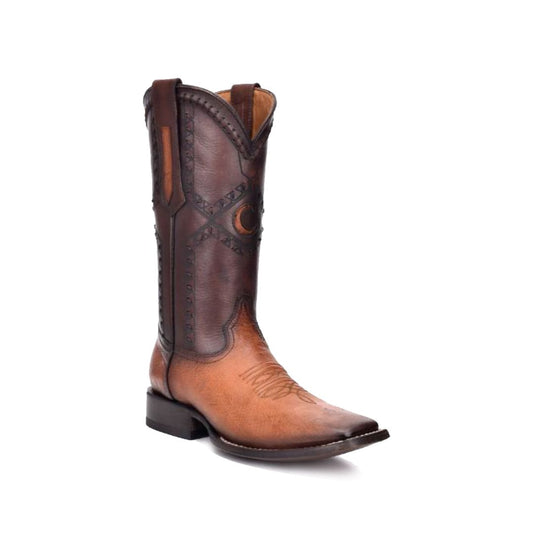 Cuadra Genuine Ostrich Belly Wide Square Toe Boot in Flame Honey