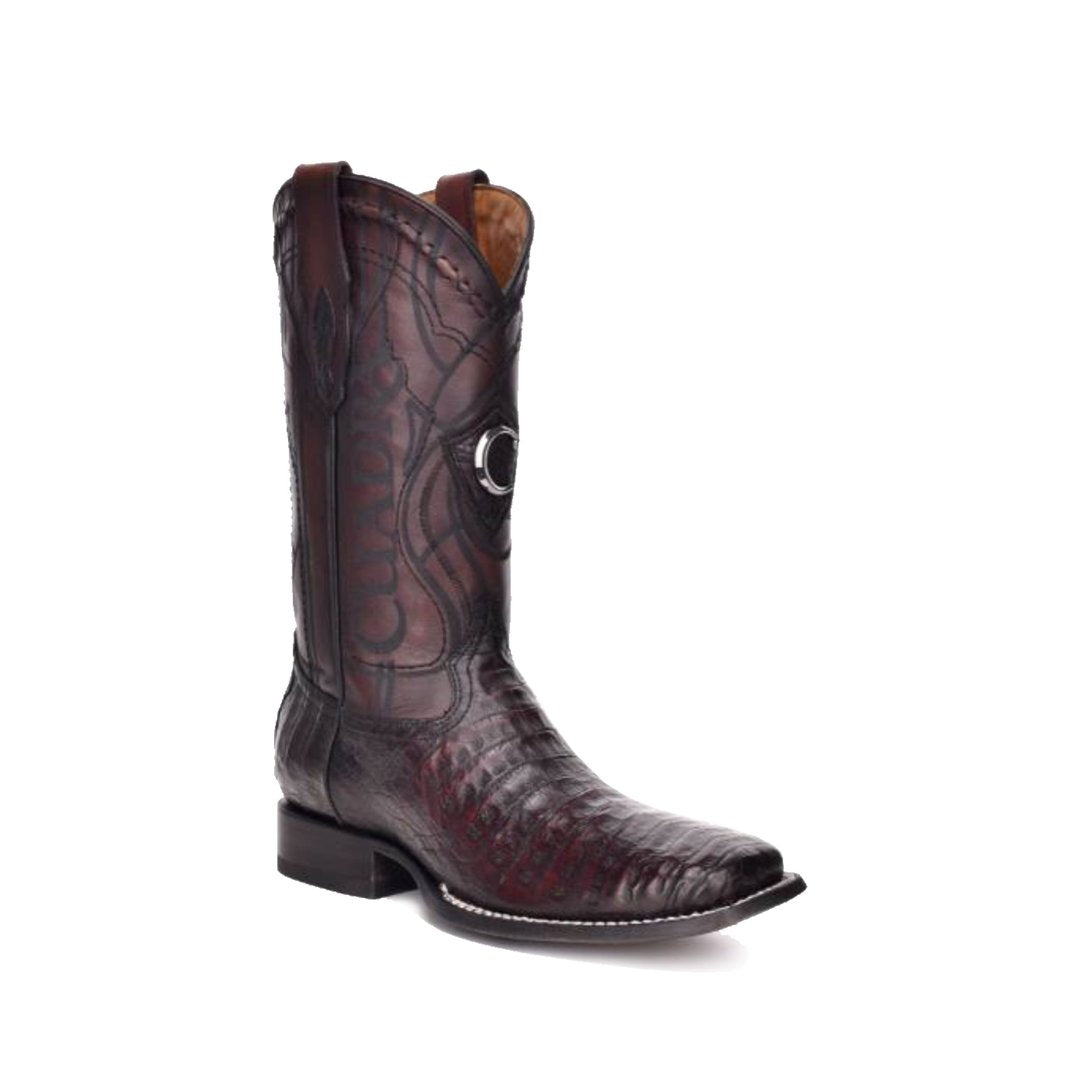 Cuadra Genuine Caiman Belly Wide Square Toe Boot in Black Cherry