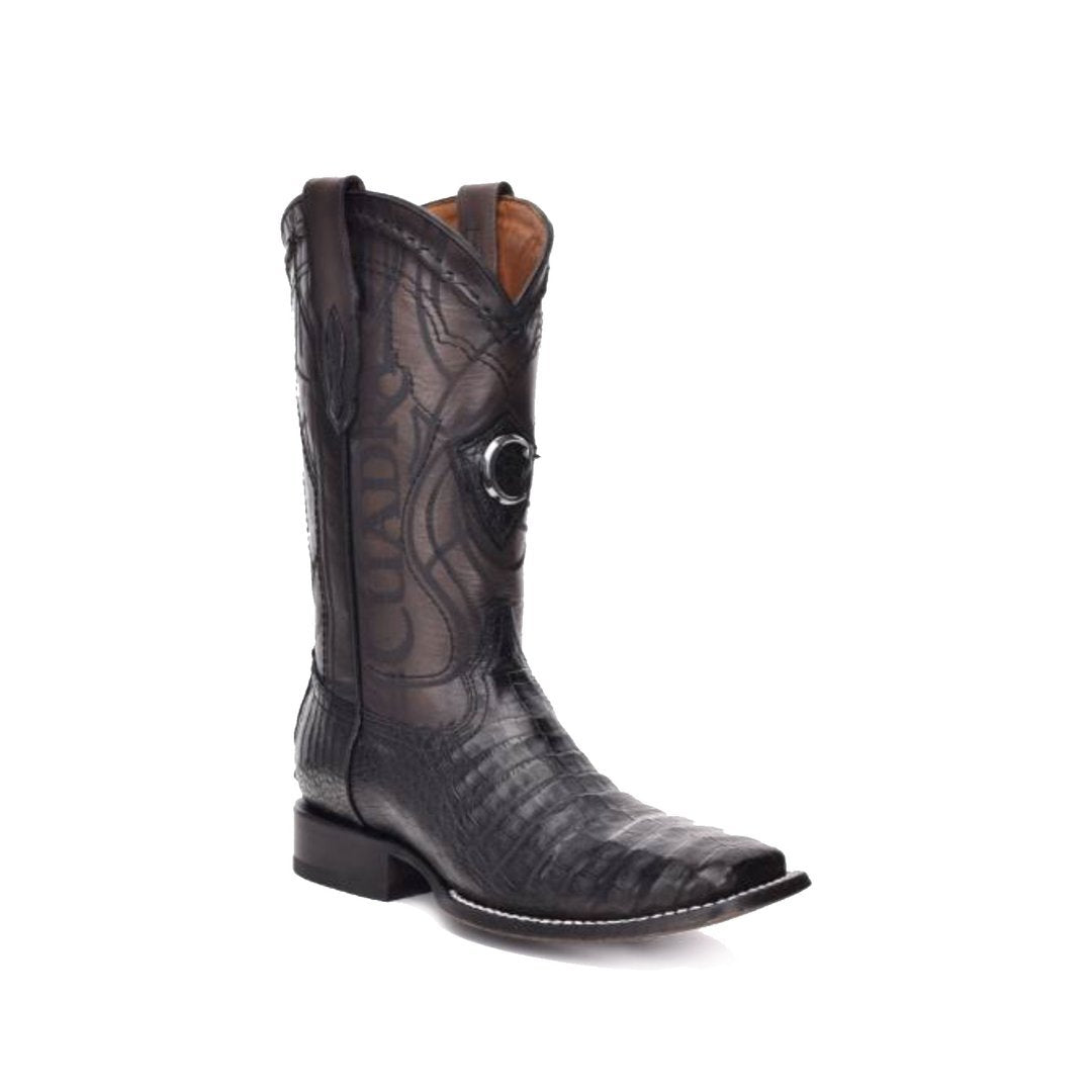 Cuadra Genuine Caiman Belly Wide Square Toe Boot in Black