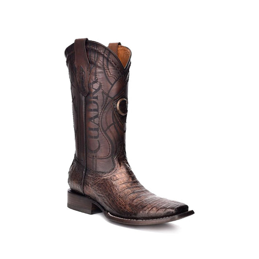 Cuadra Genuine Caiman Belly Wide Square Toe Boot in Paris Cafe