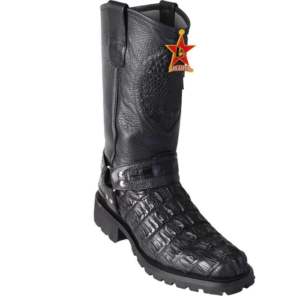 Los Altos Genuine Caiman Tail Biker Boot with a Rubber Sole in Black