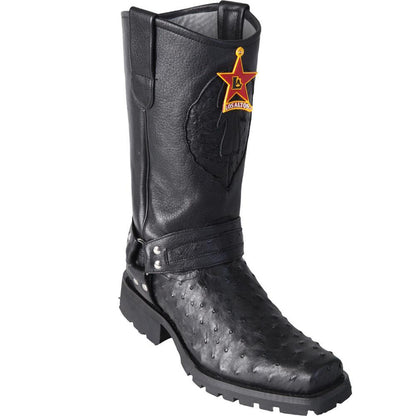 Los Altos Genuine Ostrich Biker Boot with a Rubber Sole in Black