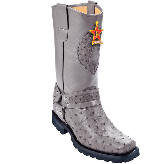 Los Altos Genuine Ostrich Biker Boot with a Rubber Sole in Gray