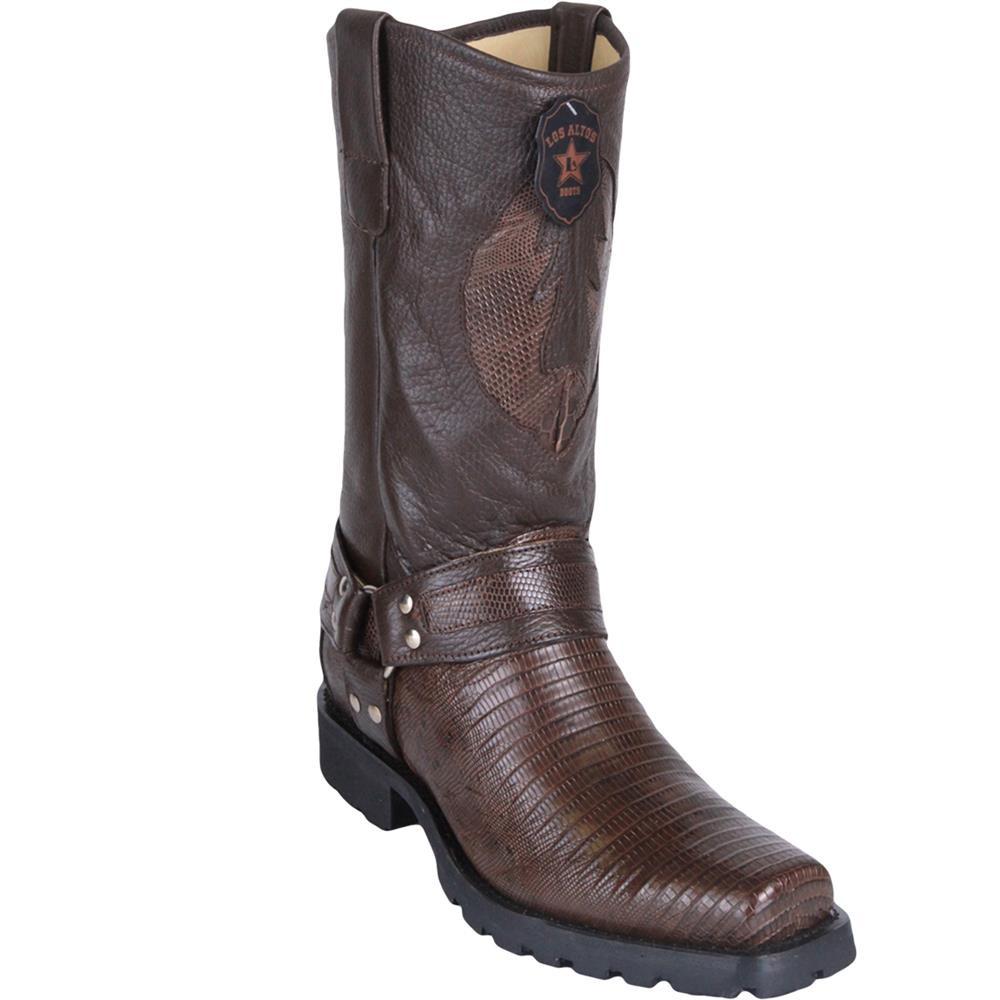 Los Altos Genuine Teju Lizard Biker Boot with a Rubber Sole in Brown